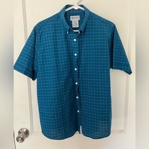 checkered teal button up